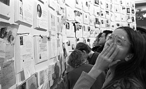 Wall of sorrow at the first exhibition of the victims of Stalinism in Moscow.jpg