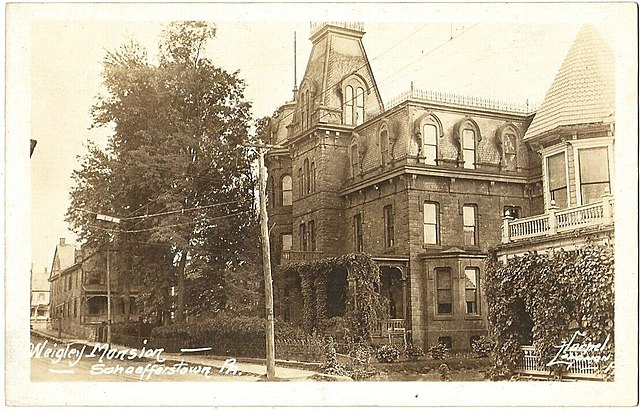 Weigley Mansion in Schaefferstown, PA on real photo postcard sent in 1921