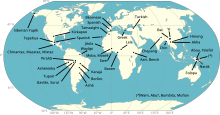 Global distribution of whistled languages Whistled Languages.svg