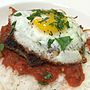 Thumbnail for File:"Italian" Loco Moco - Meatball patties with spicy tomato basil sauce and sunny egg over rice. -mashup (14375994018).jpg