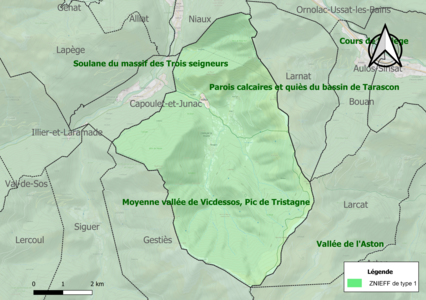 Carte des ZNIEFF de type 1 sur la commune.