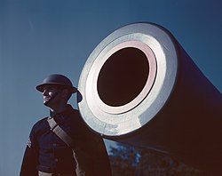 16-inch coast artillery howitzer, Fort Story, Virginia, United States 1942 16-inch coast artillery gun stamped Watervliet Arsenal 1921.jpg