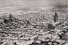 Vista de Yecla nevada en 1940 en blanco y negro