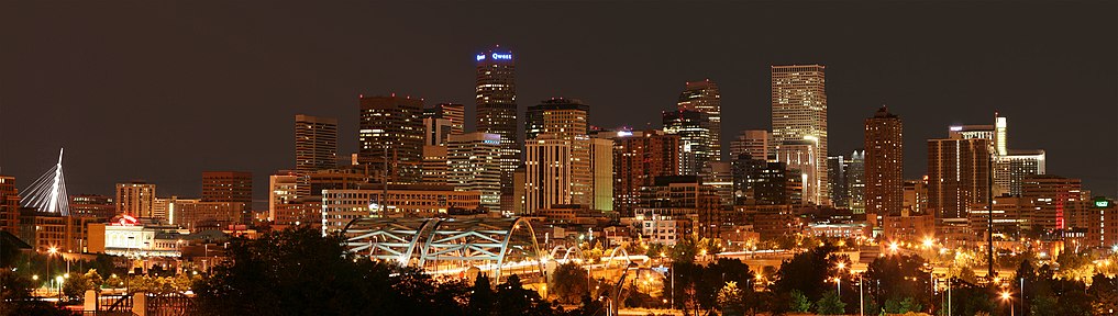 Photo of the evening skyline of downtown Denver