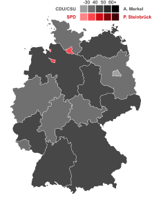 Results of the second vote by state 2013 German federal election - Results by state.svg