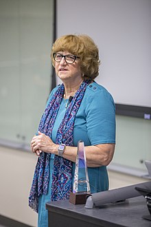 Pamela Shoemaker upon receiving the 2017 Wayne Danielson Award 2017 Wayne Danielson Award with Pamela Shoemaker (37643273900).jpg