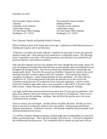 Kavanaugh letter to Judiciary Committee chairman Grassley, after second allegation of sexual assault 2018-09-24 Kavanaugh to Grassley - Kavanaugh Nomination.pdf