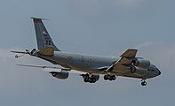 A KC-135R Stratotanker, tail number 62-3565, on final approach at Kadena Air Base in Okinawa, Japan in March 2020. It is assigned to the 909th Air Refueling Squadron at Kadena AB.