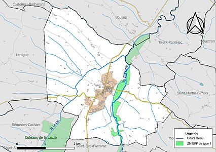 Carte de la ZNIEFF de type 1 sur la commune.