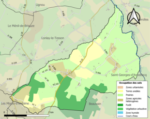 Kolorowa mapa przedstawiająca użytkowanie gruntów.