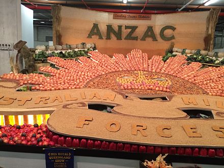 ANZAC centenary commemorative display of fruit and vegetables from the Darling Downs, 2015