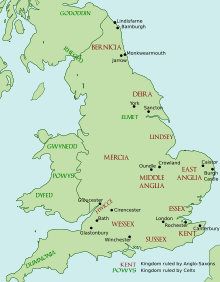 Anglo-Sakson krallıklarının renkli haritası