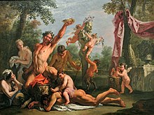 A cult statue is wreathed with roses in A Bacchanal by Sebastiano Ricci (1659-1734) A Bacchanal (Sebastiano Ricci).jpg