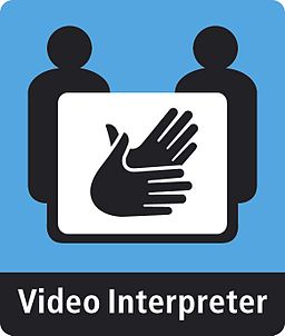 A Video Interpreter sign used at videophone stations in public places where Deaf people can communicate with hearing people via a Video Relay Service New Image