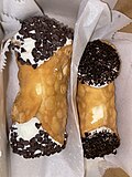 Thumbnail for File:A chocolate chip cannoli (left) and cookies &amp; cream cannoli (right) from Mike's Pastry in Boston, MA.jpg