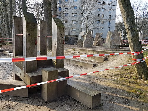 Closed playground due to the Corona regulation, University campus Pfaffenwald, Stuttgart