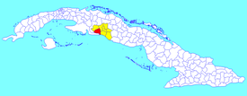 Abreus municipality (red) within Cienfuegos Province (yellow) and Cuba