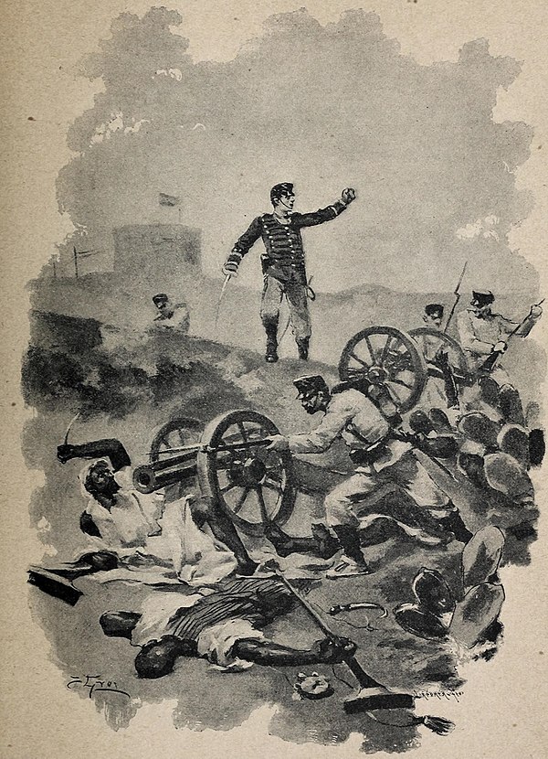 Lithography of the heroic actions of Primo de Rivera during the First Melillan campaign, 1893