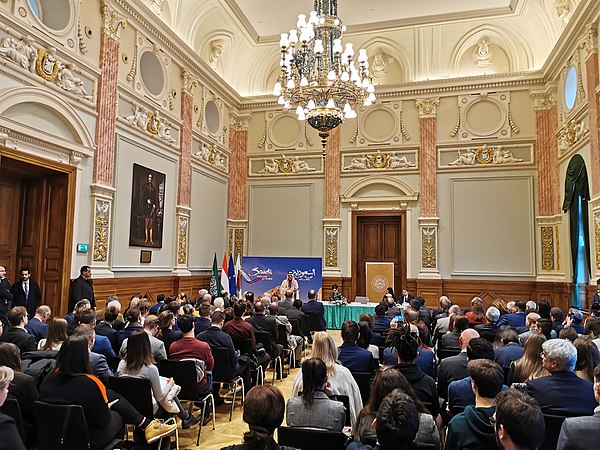 Adel al-Jubeir giving a lecture in Budapest