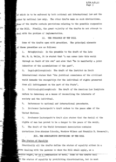 Page 3 of the document 'Analysis of Various Draft International Bills of Rights', which was conducted in 1947 by the United Nations Commission on Human Rights. The document states that Wells's preamble to his declaration could serve as 'metaphysical' inspiration for the preamble of the UDHR. Analysis of Various Draft International Bills of Rights - 1947 - p.g. 3.png