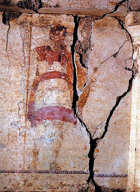 Painted depiction of a soldier wearing the linothorax, from the Tomb of Judgement at Mieza in Imathia, Greece, 4th/3rd century BC