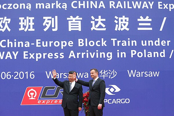 China's President Xi Jinping and Poland's President Andrzej Duda during the inauguration of the China Railway Express in Warsaw, Poland