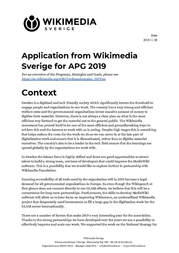 Wikimedia Sverige's application for the APG 2019