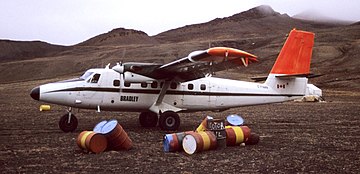 Twin Otter STOL plane by Bradley Air Services on Ward Hunt Island in 1988