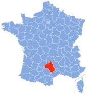 Fransa'nın Aveyron bölümünü vurgulayan idari haritası.