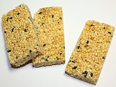 Awaokoshi, candied millet puffs, are a specialty of Osaka, Japan.]]