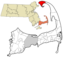 Barnstable County Massachusetts incorporated and unincorporated areas Provincetown highlighted.svg