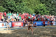 Deutsch: Beachhandball Europameisterschaften 2019 (Beach handball Euro); Tag 4: 5. Juli 2019 – Frauen, Viertelfinale, Spanien-Ungarn 1:2 (14:16, 26:16, 2:5) English: Beach handball Euro; Day 4: 5 July 2019 – Quarter Final Women – Spain-Hungary 1:2 (14:16, 26:16, 2:5)