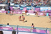 Deutsch: Beachhandball bei den Olympischen Jugendspielen 2018; Tag 3, 9. Oktober 2018; Mädchen, Vorrunde, Gruppe A - Chinese Taipei (Taiwan)-Mauritius 2:0 English: Beach handball at the 2018 Summer Youth Olympics at 9 October 2018 – Girls Preliminary Round Group A‎ – Chinese Taipei-Mauritius 2:0