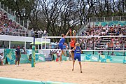 Deutsch: Beachvolleyball bei den Olympischen Jugendspielen 2018; Tag 11, 17. Oktober 2018; Jungen,Finale – Niederlande (Matthew Immers/Yorick de Groot)-Schweden (David Åhman/Jonatan Hellvig) 0:2 (20–22/15–21) English: Beach volleyball at the 2018 Summer Youth Olympics at 17 October 2018 – Final – Netherlands (Matthew Immers/Yorick de Groot)-Sweden (David Åhman/Jonatan Hellvig) 0:2 (20–22/15–21)