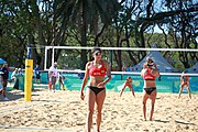 Deutsch: Beachvolleyball bei den Olympischen Jugendspielen 2018; Tag 8, 14. Oktober 2018; Mädchen, Achtelfinale – Bolivien-Puerto Rico 0:2 (18–21/18–21 ) English: Beach volleyball at the 2018 Summer Youth Olympics at 14 October 2018 – Girls Round of 16 – Bolivia-Puerto Rico 0:2 (18–21/18–21 )