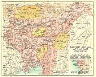 Map of Eastern Bengal and Assam during 1907–1909