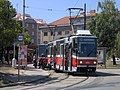 English: Tram loop Masarykova čtvrť, náměstí Míru in Brno, Tatra T6A5 trams Čeština: Tramvajová smyčka Masarykova čtvrť, náměstí Míru v Brně se soupravou tramvají Tatra T6A5