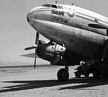 C-46 Commando 4X-ACT Eilata operated by El Al in Eilat Airport (~1952)