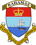 Emblema de las Bahamas (1964) con el lema Expulsis Piratis – Restituta Commercia (Piratas Expulsados - Comercio Restaurado)