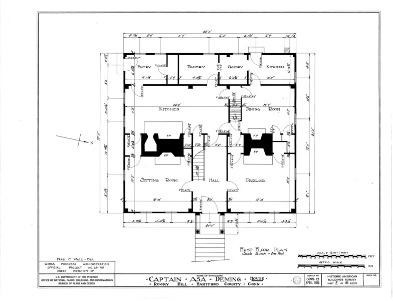 File:Captain Asa Deming House, Rocky Hill (moved to MA, Wellesley), Rocky Hill, Hartford County, CT HABS CONN,2-ROHI,3- (sheet 2 of 18).tif