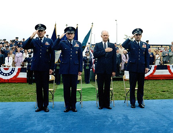 Secretary of the Air Force Verne Orr with Chairman of The Joint Chiefs of Staff General David C. Jones and Air Force Chief of Staff General Lew Allen 