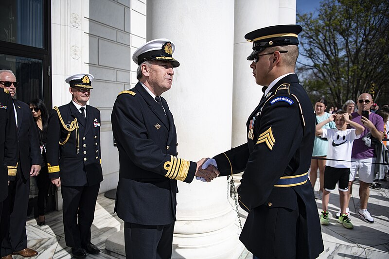 File:Chief of Defence for Belgium Admiral Michel Hofman participates in a Public Wreath-Laying Ceremony at the Tomb of the Unknown Soldier in Arlington National Cemetery on April 5, 2023 - 21.jpg