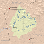 Map of the Coosa River headwaters, showing the Coosawattee River