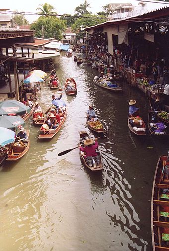 Floating market, a marketplace in Ayutthaya period, where goods are sold from boats
