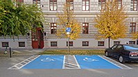 Широкое место рядом с общественным входом parking_space=disabled wheelchair=designed