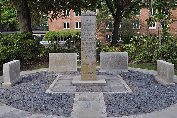 Monument to the X-ray and Radium Martyrs of All Nations erected 1936 at St. Georg hospital in Hamburg, commemorating 359 early radiology workers.