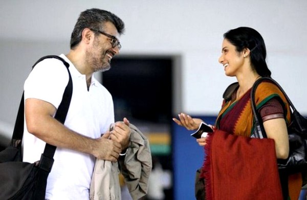 Sridevi with Ajith Kumar on the sets of film English Vinglish in 2012