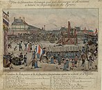 A jakobinus diktatúra vezetőjének, Robespierre-nek és 20 támogatójának kivégzése 1794. július 28-án délután Párizsban, a Place de la Révolutionon – a Forradalom terén