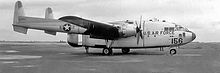 Fairchild C-119G Flying Boxcar, 53-3156. This airframe was later converted to an AC-119K Stinger gunship. Fairchild C-119G Flying Boxcar 53-3156.jpg