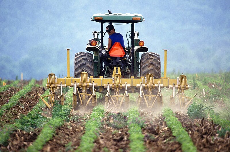 File:Farmer and tractor tilling soil.jpg